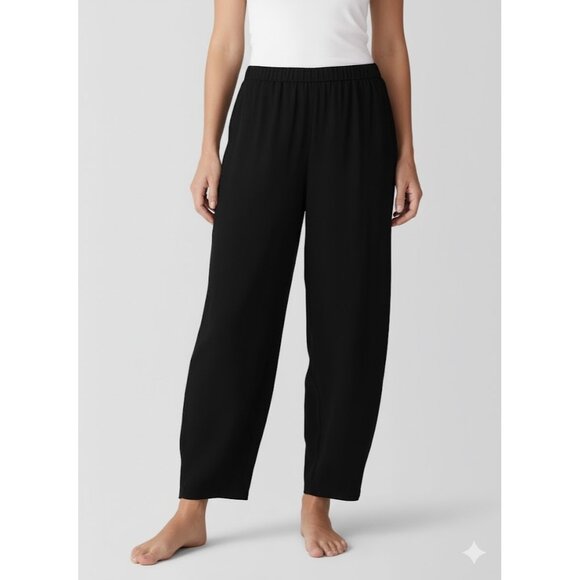 NWT Eileen Fisher Petite Lantern Ankle in Black Silk Georgette Pants PL - Picture 2 of 6